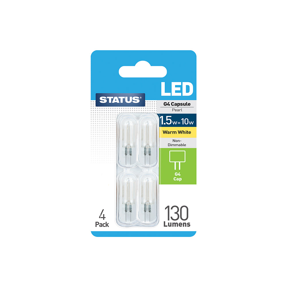 1.5w = 10w = 100 lumens - LED - G4 - 12v Warm White - non dimmable - 4 pk - in a Clam Shell - in Brown Box