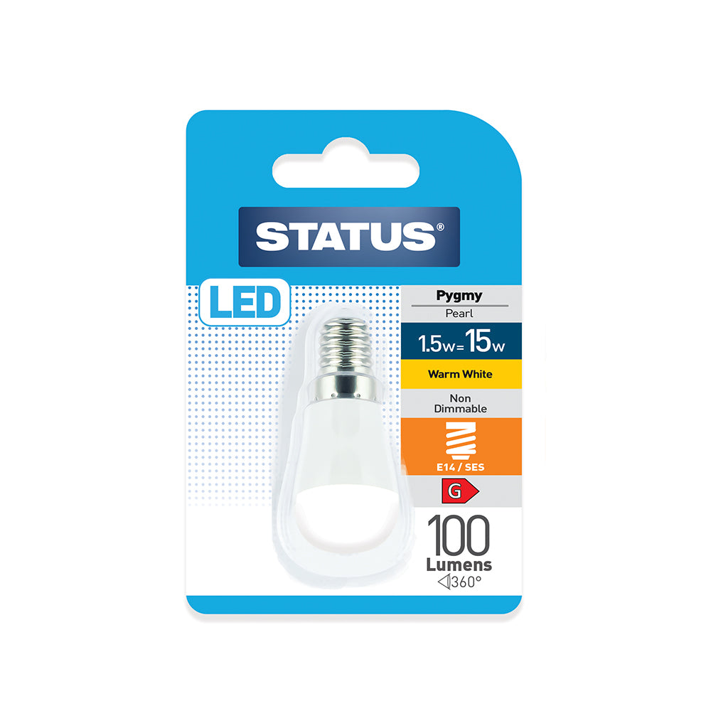 1.5w = 15w = 100 lumens - Pygmy/Fridge - E14 - Pearl - 1 pk - in a Hanging box - in White CDU