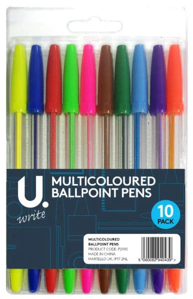 10 Pack Assorted Colour Ballpoint Pens Art and Crafts Multicolour Pens ( 24 Pcs )
