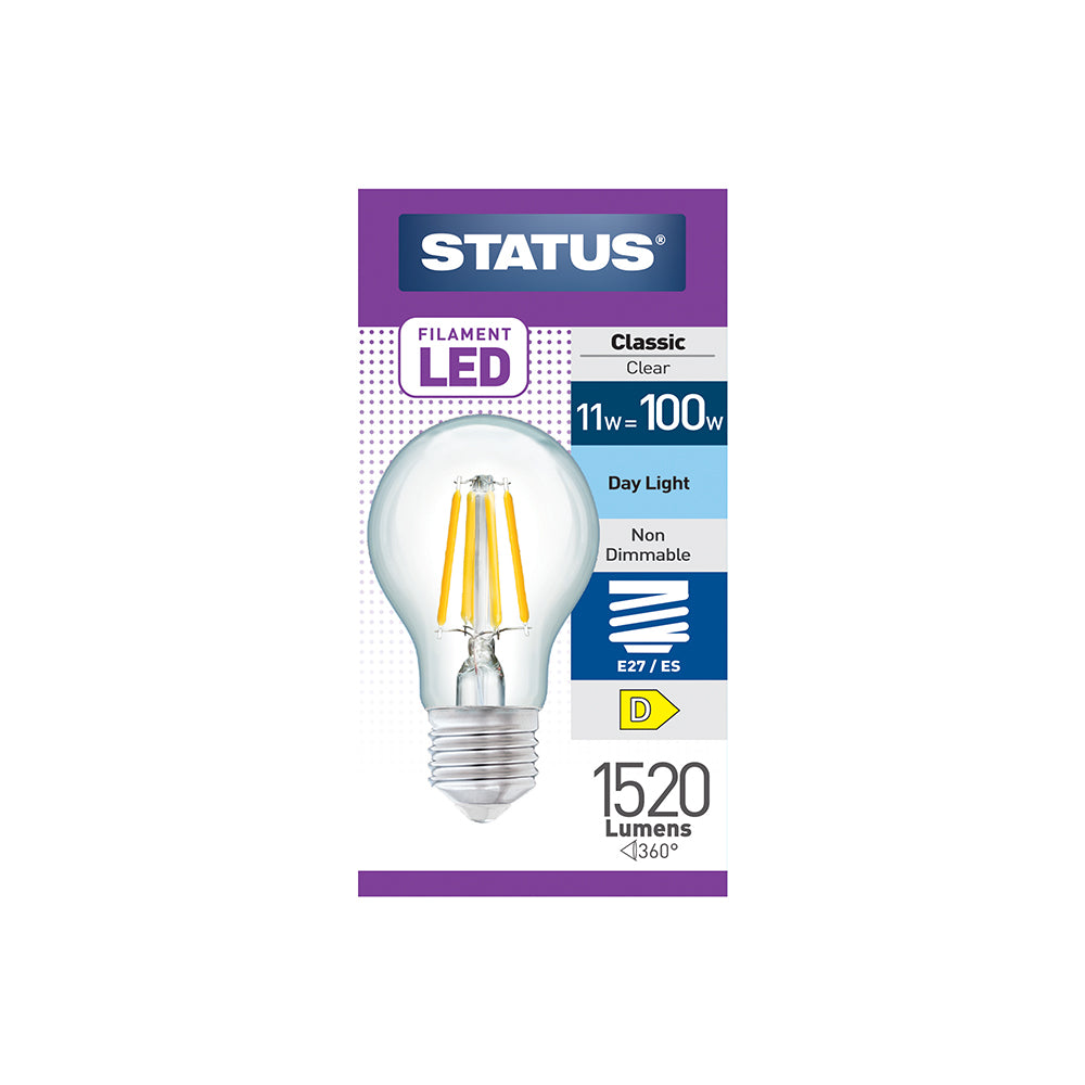 11w = 100w = 1520 lumens - Filament LED - A70 GLS - ES - Clear - Day Light - 1 pk box - in White CDU