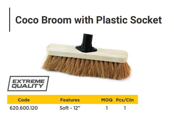 12" Coco broom with plastic socket