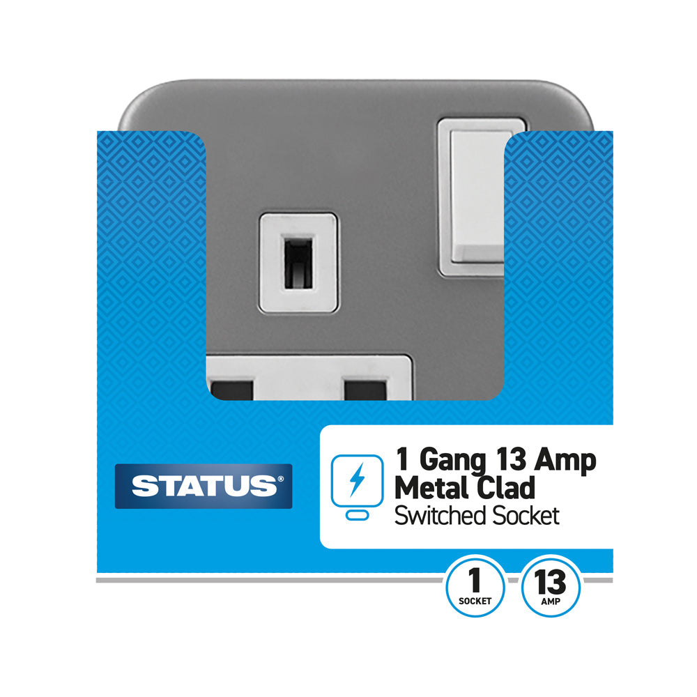1 gang - 13 amp - Metal Clad - Wall Socket - Switched - 1 pk - in CDU