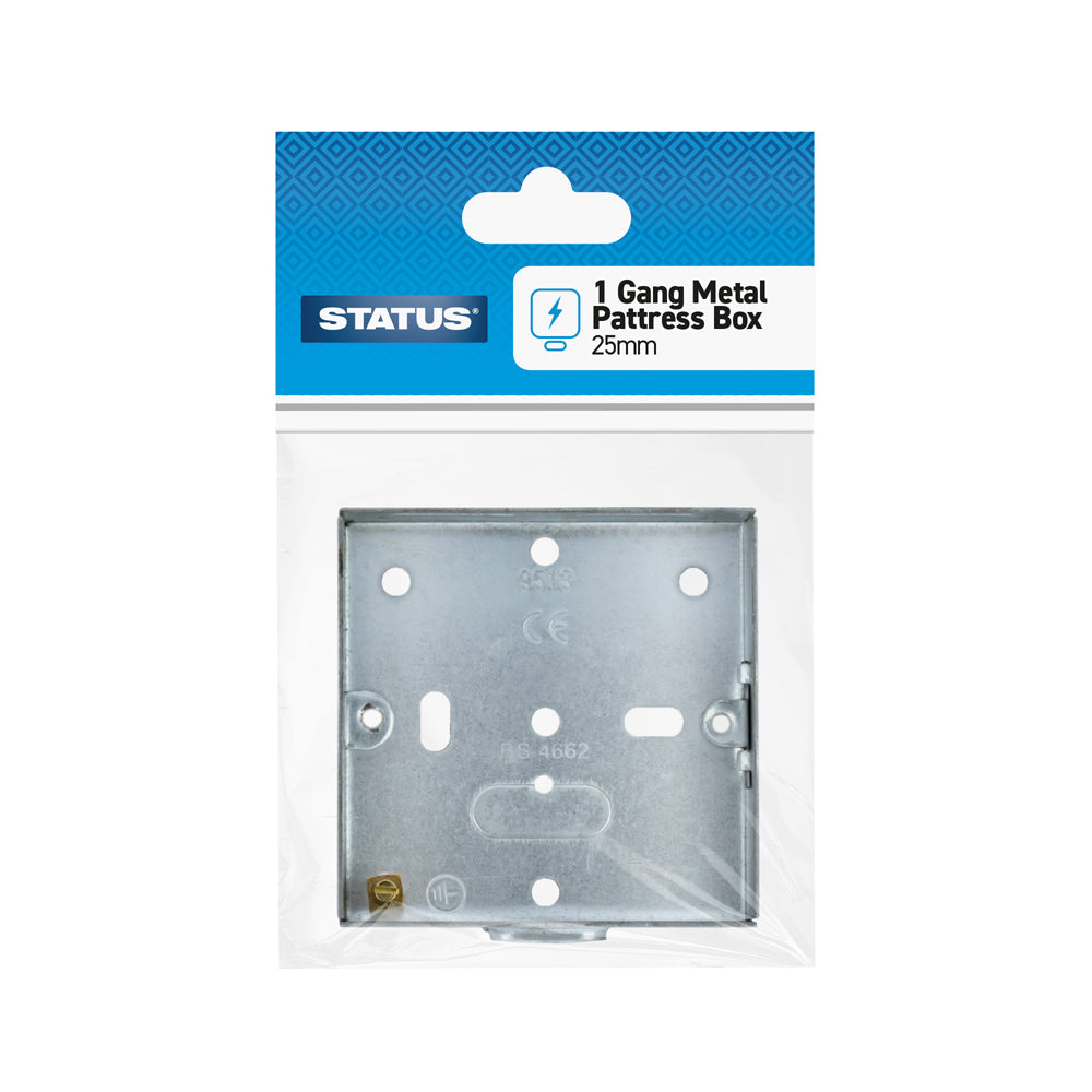 1 gang - 25mm - Metal Pattress Box - Galvanised - 1 pk - in Poly Bag / Header Card