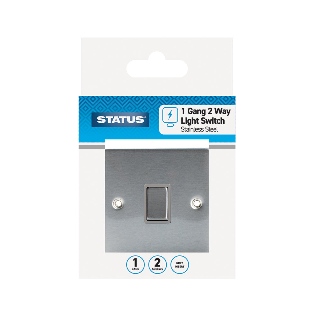1 gang - 2 way -Stainless Steel Screw Through - Light Switch - 1 pk - Box
