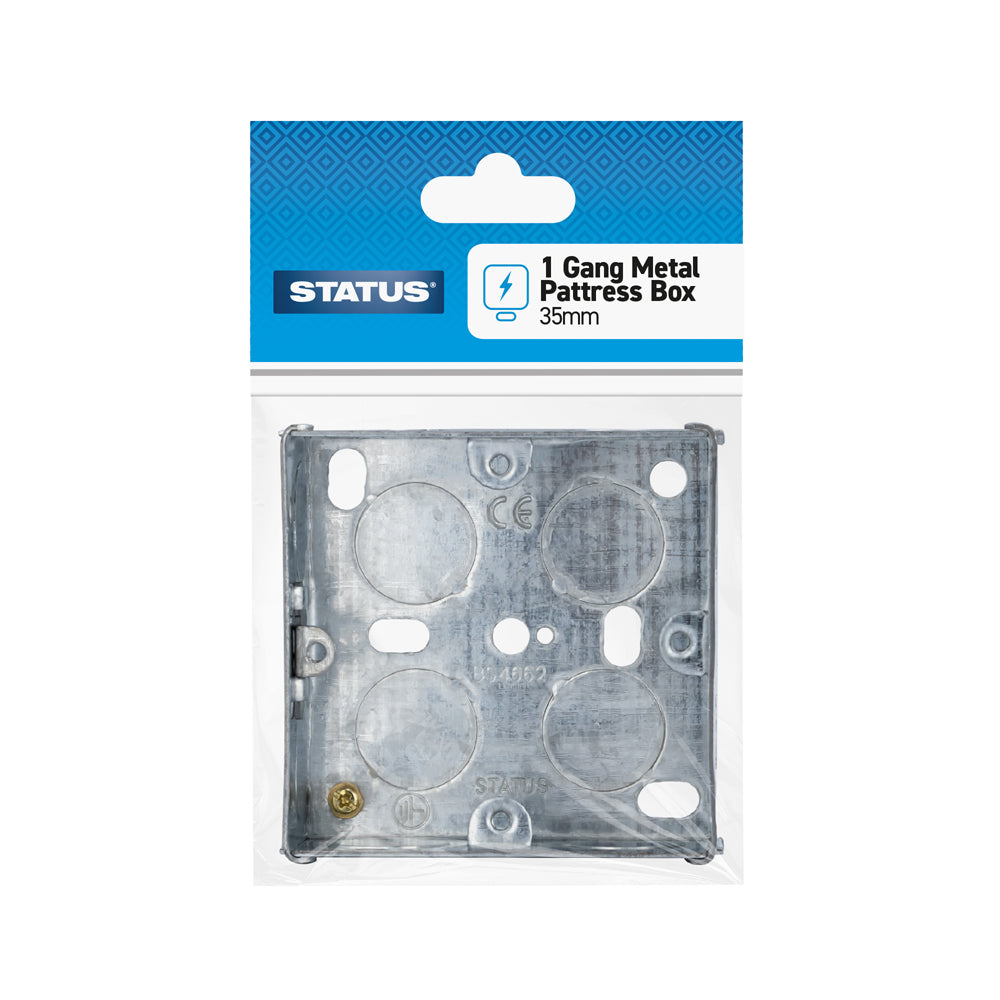 1 gang - 35mm - Metal Pattress Box - Galvanised - 1 pk - in Poly Bag / Header Card