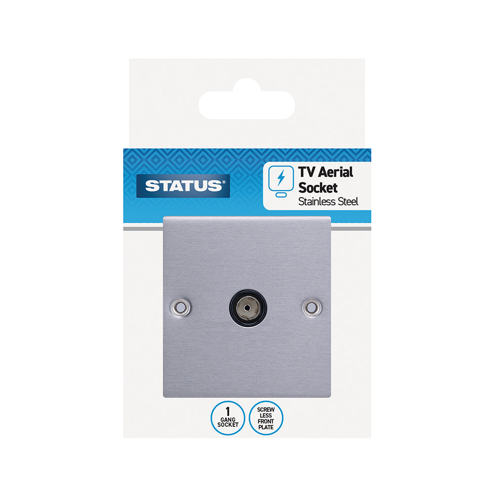 1 gang - Stainless Steel Screw Through - T.V. Socket - 1 pk - in a Clam Shell