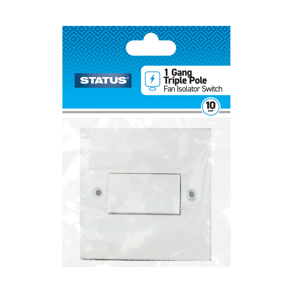 1 gang - Triple Pole Fan Isolator Switch - White - 1 pk - in Poly Bag / Header Card