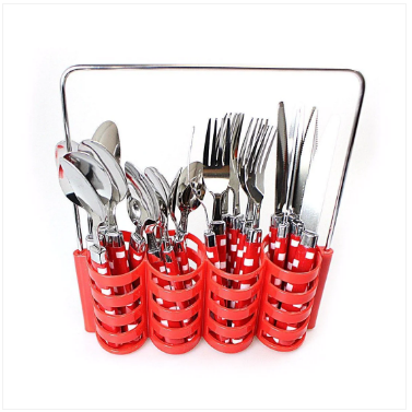 24PC Cubed Design Stylish Stainless Steel Cutlery Set In Steel Holding Rack