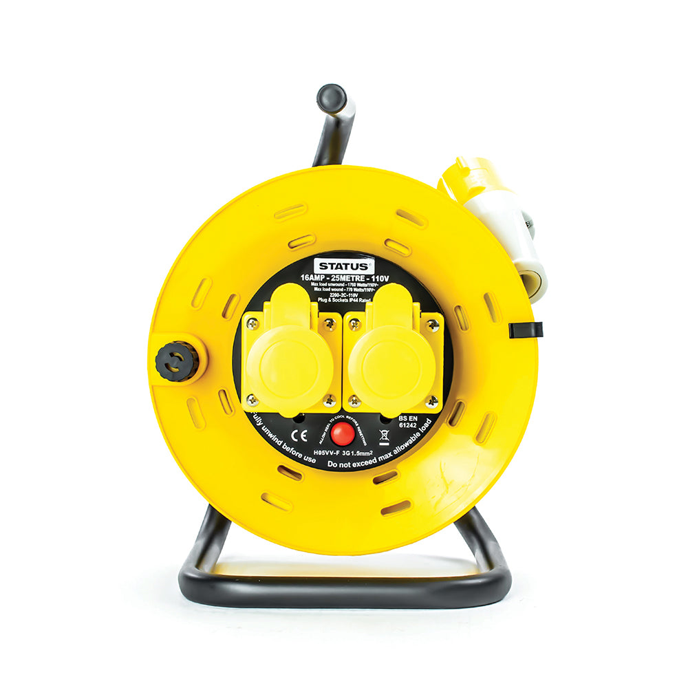 25 Mtr - 110 v - "M Frame" - 2 Socket Outlet with Thermal Cut Out - Yellow - Cable Reel - 1 pk