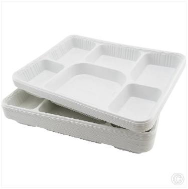 25 Pack White Multi 6 Compartment Disposable Plates Weddings Catering