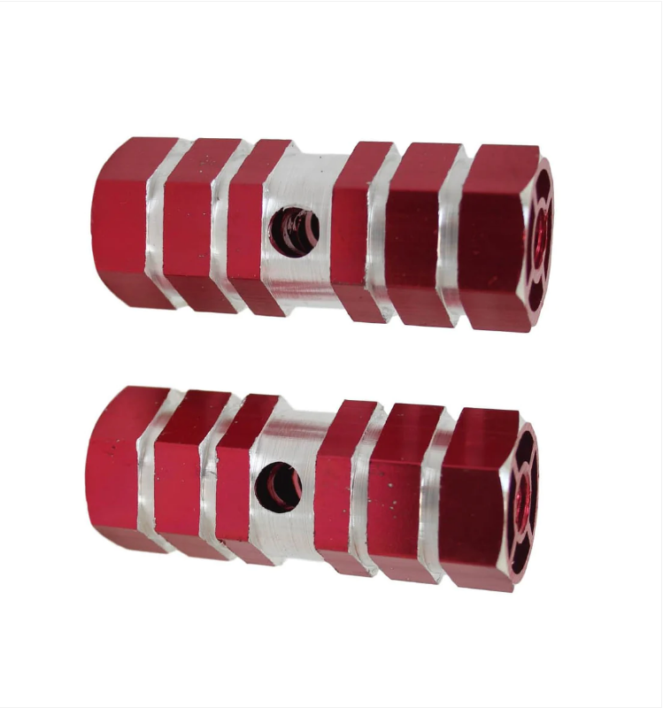2 Piece Aluminum Red Stripe Bike Pedal Foot Rest Axle Peg Anti Slip 7 x 2.3cm