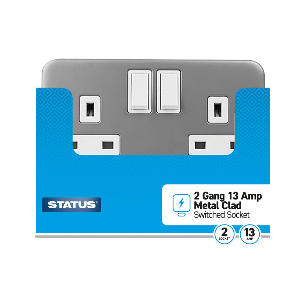 2 gang - 13 amp - Metal Clad - Wall Socket - Switched - 1 pk - in CDU