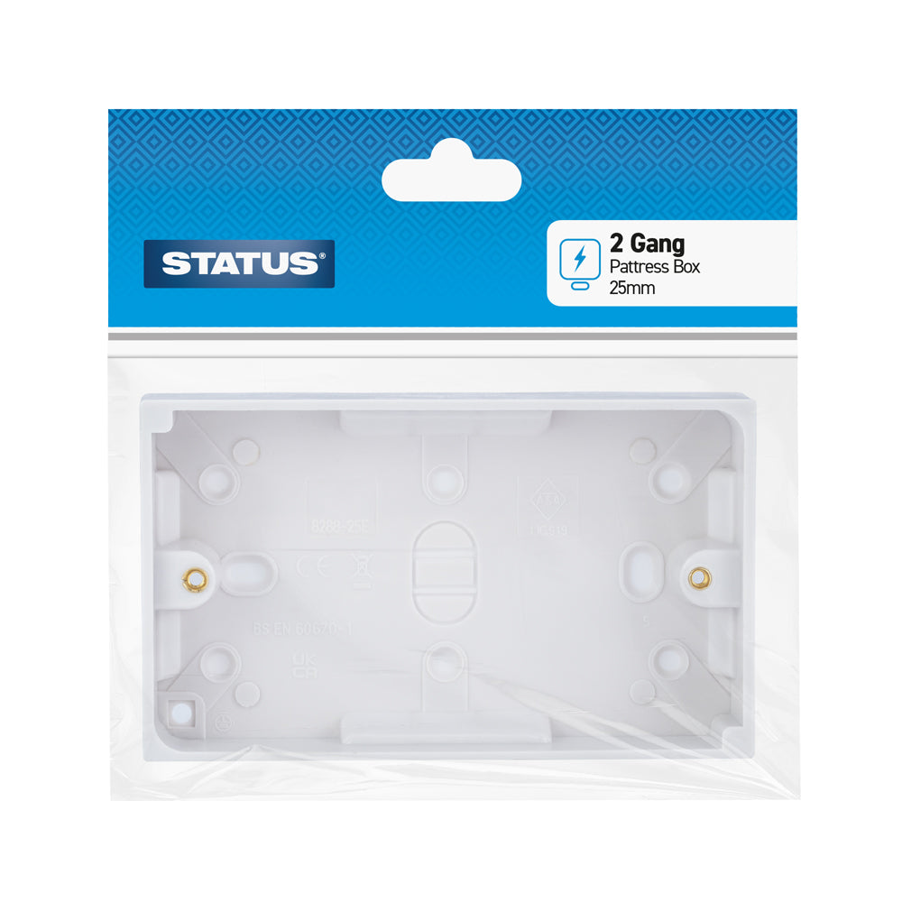 2 gang - 25mm - Pattress Box - White - 1 pk - in Poly Bag / Header Card
