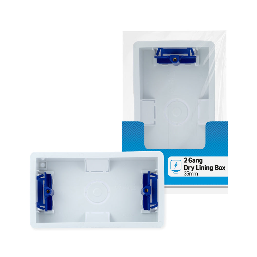 2 gang - 35 mm - Dry Lining Box - White- 1 pk - in Poly Bag - in Colour CDU