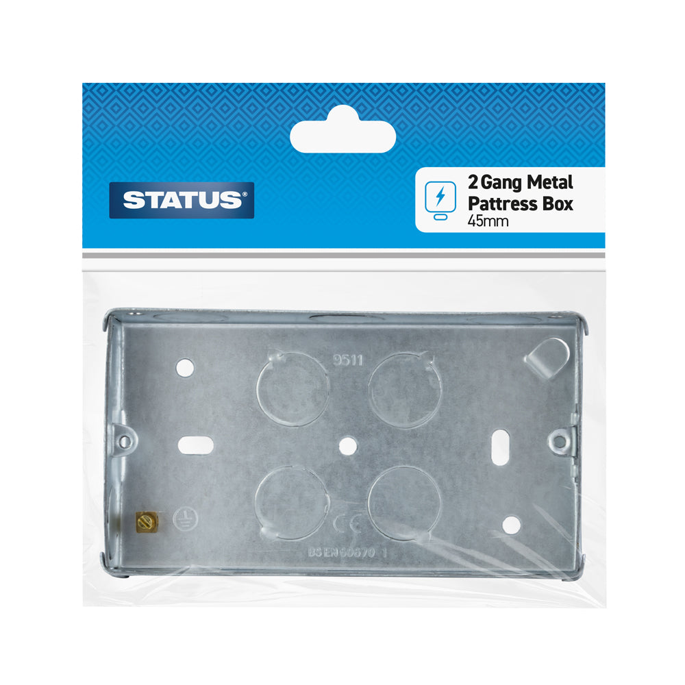 2 gang - 45mm - Metal Pattress Box - Galvanised - 1 pk - in Poly Bag / Header Card