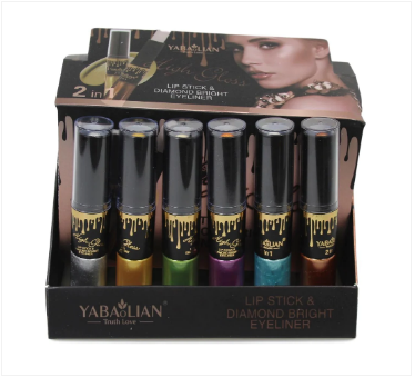 2 in 1 High Gloss Lipstick And Diamond Bright Eyeliner Assorted Colours