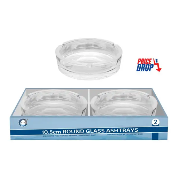 2pc 10.5cm Round Glass Ashtrays