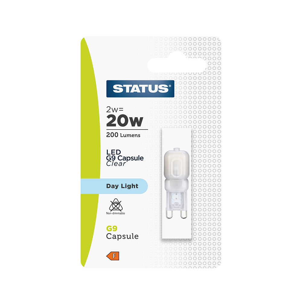 2w = 20w = 200 lumens - LED - G9 Plastic - Day Light - non dimmable - 1pk in a Trapped Box - in a white CDU
