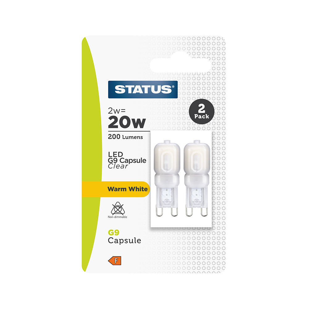 2w = 20w = 200 lumens - LED - G9 Plastic - Warm White - non dimmable - 2pk in a Trapped Box - in a white CDU