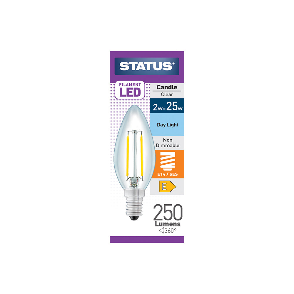 2w = 25w = 270 lumens - Filament LED - Candle - SES - Clear - Day Light - 1 pk box - in White CDU