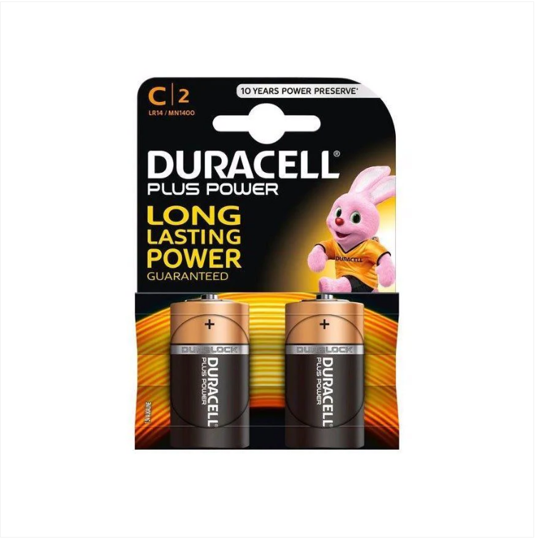 2 x Duracell C Batteries LR14 / MN1400 Plus Power Non Rechargeable