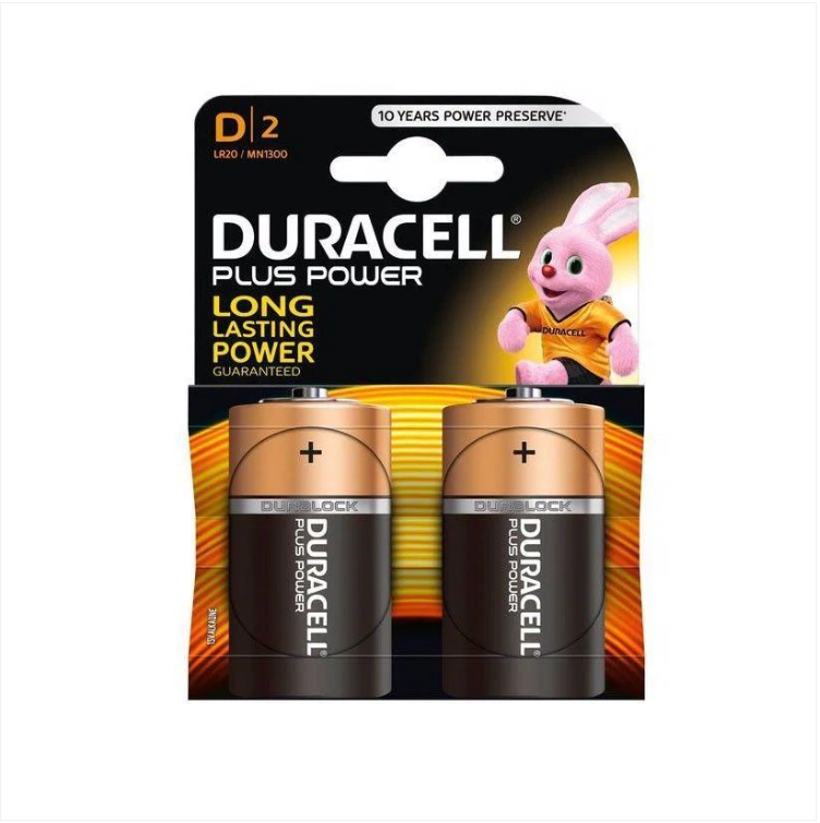 2x Duracell D Batteries Plus Power Non Rechargeable