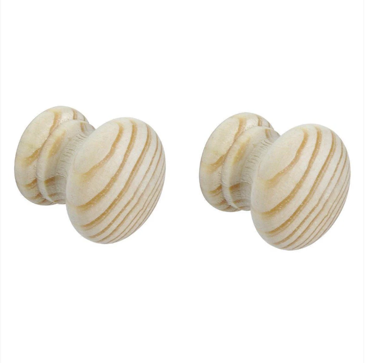 2 x Natural Pine Looking, Pre Drilled Large Pine Door Knobs