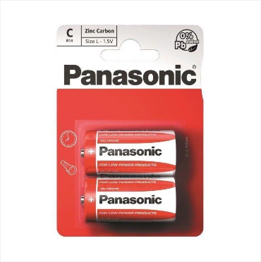 2x Panasonic C Batteries Zinc Carbon R14 1.5V Battery