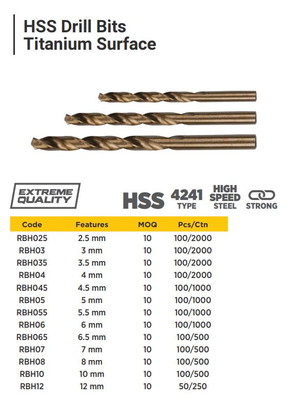 3.0 MM HSS DRILL BIT TITANIUM SURFACE
