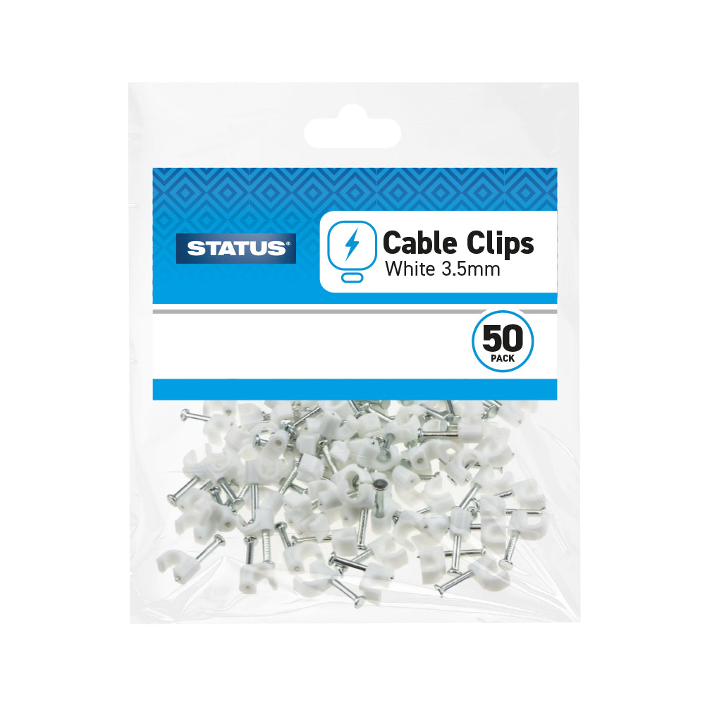 3.5mm - White - Telephone Cable Clips - 50 pk - In a Poly Bag - in Colour CDU