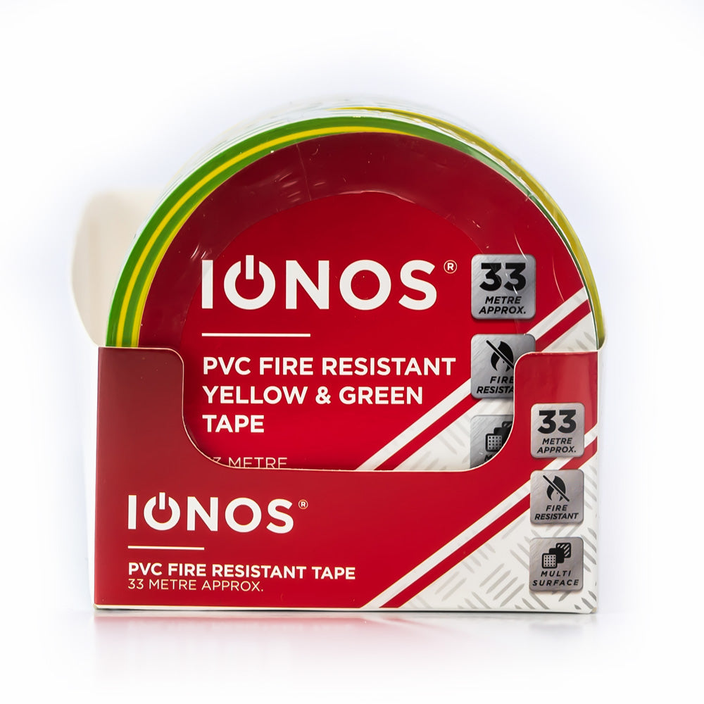 33 Mtr - Ionos - PVC Electrical Tape - Yellow/Green - 1 pk - Shrink Wrapped