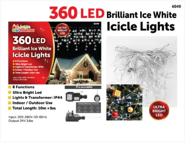 360LED Brilliant Ice White Icicle Lights
