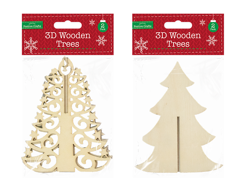 3D Wooden Filigree Tree 2 Pack