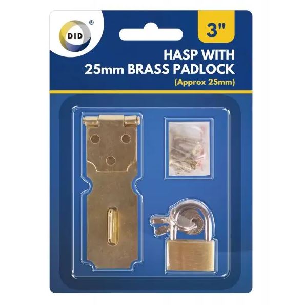 3" Hasp with 25mm Brass Padlock