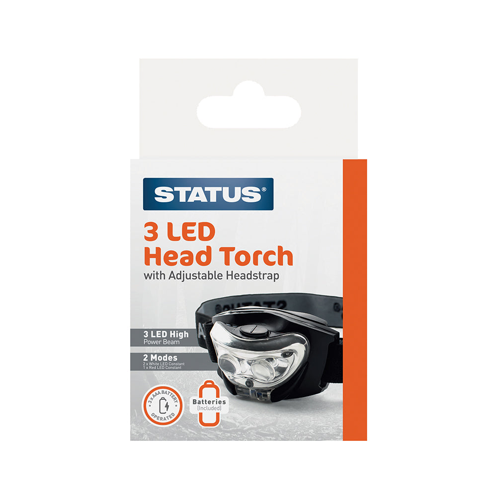 3 LED - Head Torch - 3 x AAA batteries (Included) - Black - 1 pk - Boxed