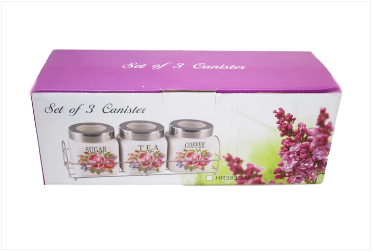3 Pack Floral Print Cannisters Home Kitchen Sugar Tea Coffee