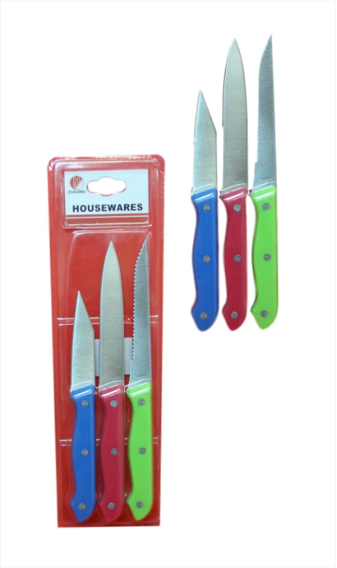 3 Pack Kitchen Knife Assorted Knife Styles 22cm/20cm/19cm