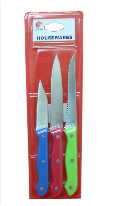 3 Pack Kitchen Knife Assorted Knife Styles 22cm/20cm/19cm