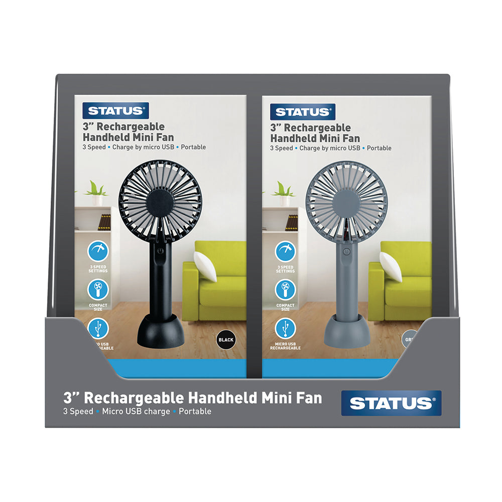 3" Rechargable Hand Held Mini Fan - Air Blast - 5 x Black 5 x Grey - in Colour CDU