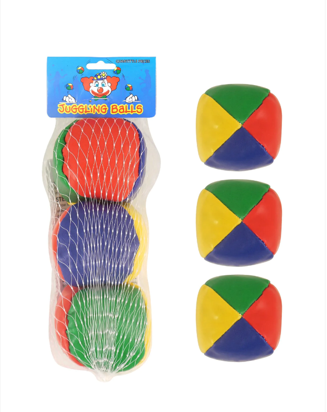 3 Soft Juggling Balls Circus Clown Coloured Learn To Juggle Toy Game