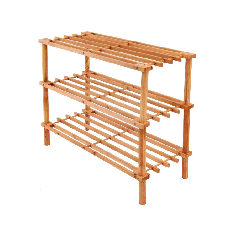 3 Tier Shoe Storage Rack WALNUT Indoor Lounge Bedroom Shoe Rack