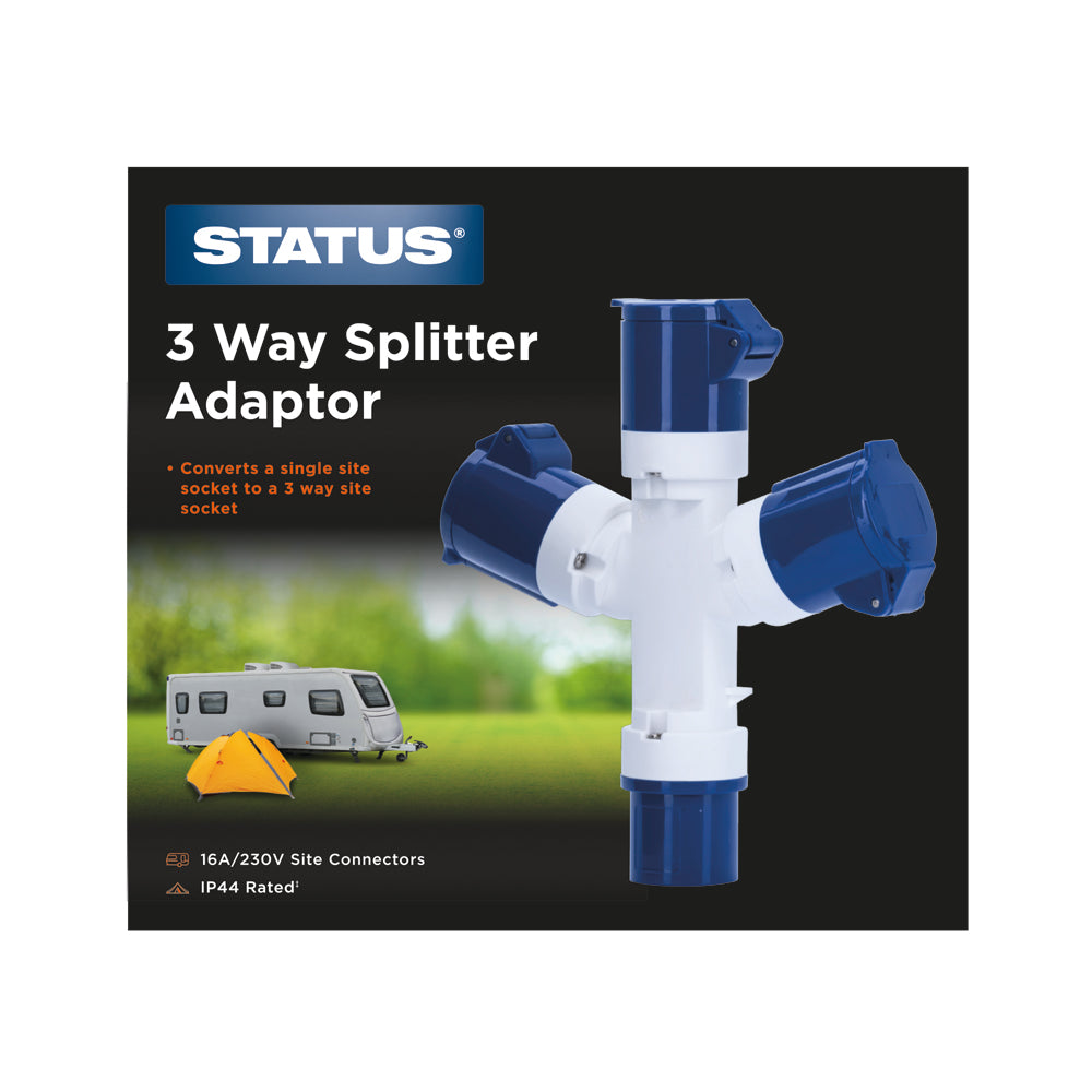 3 Way - 16 Amp - Site Distribution Splitter Adaptor - 230v - IP44 -1pk Box
