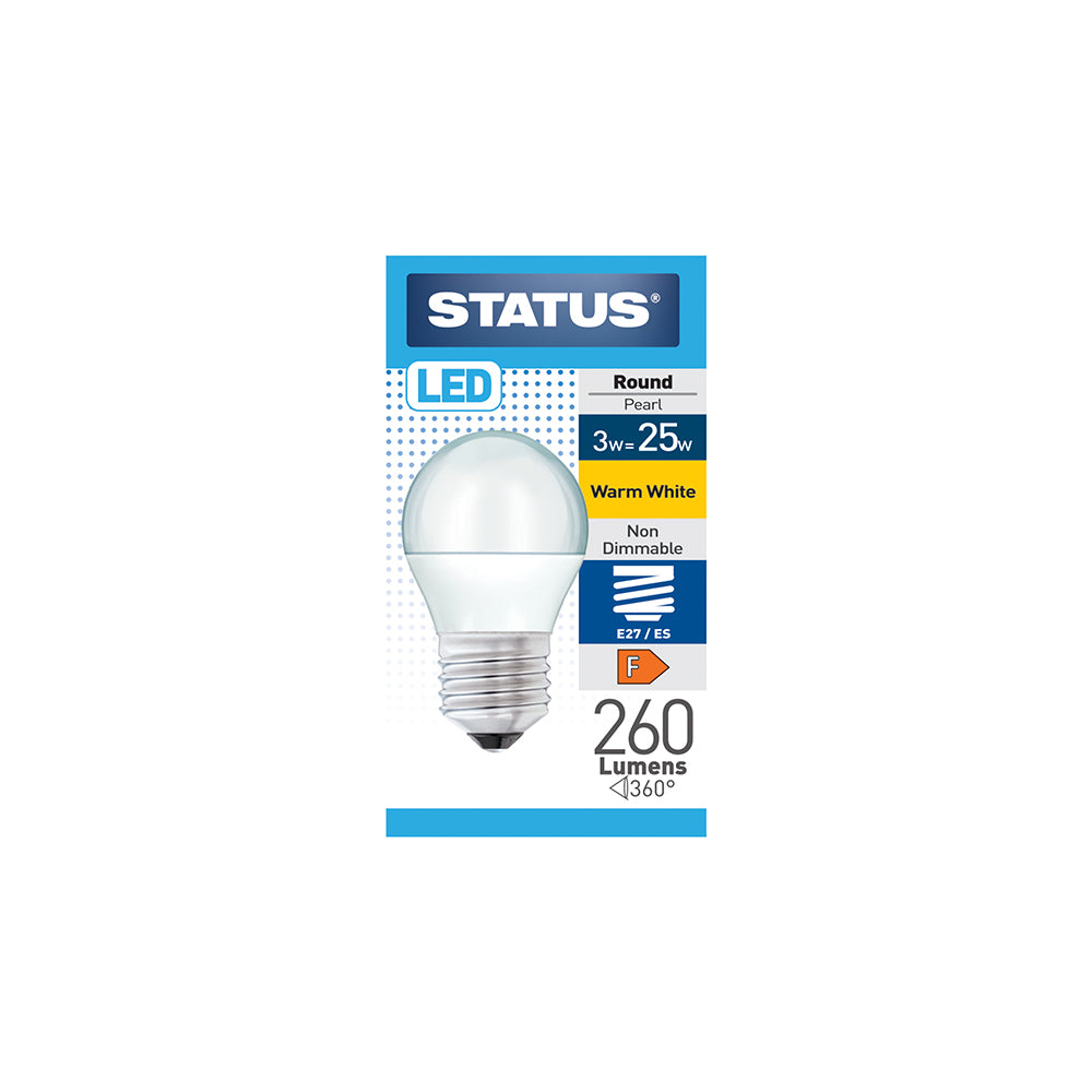 3w = 25w = 260 lumens - LED - Round - E27 - PA - Pearl - Warm White - 1 pk box - in White CDU