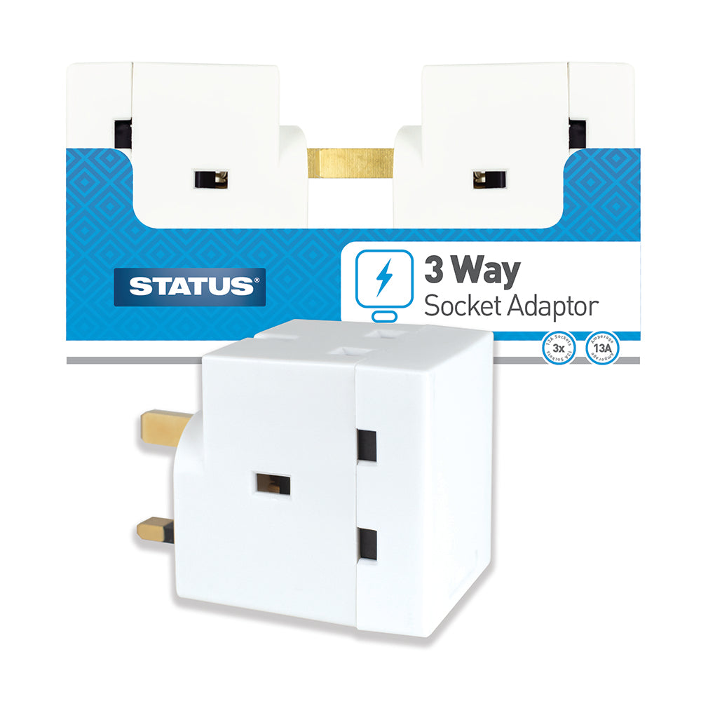 3 way - Fused - Adaptor - White - "bulk" - in Colour CDU