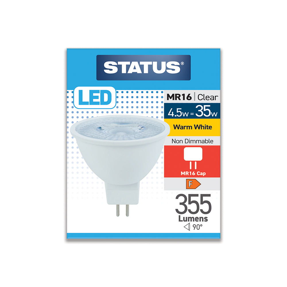 4.5w = 35w = 355 lumens - LED - MR16 - 38° - PA - Clear - Warm White - 1 pk box - in White CDU