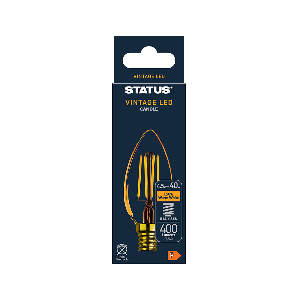 4.5w = 380 lumens - Antique - C35 Candle - SES - Golden - LED Filament - 1 pk box - in White CDU
