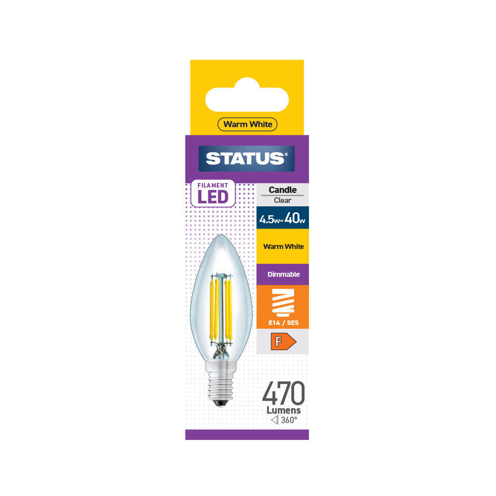 4.5w = 40w = 470 lumens - Dimmable - Filament LED - Candle - SES - Clear - Warm White - 1 pk box - in White CDU