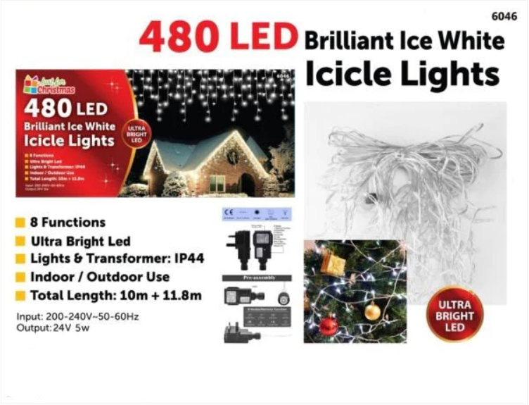 480LED Brilliant Ice White Icicle Lights