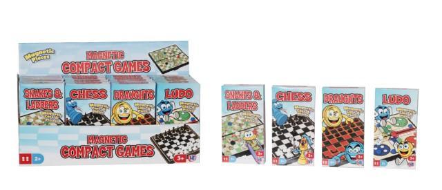 4 Assorted Compact Travelling Magnetic Games, Ludo, Draughts, Snakes and Ladders And Chess