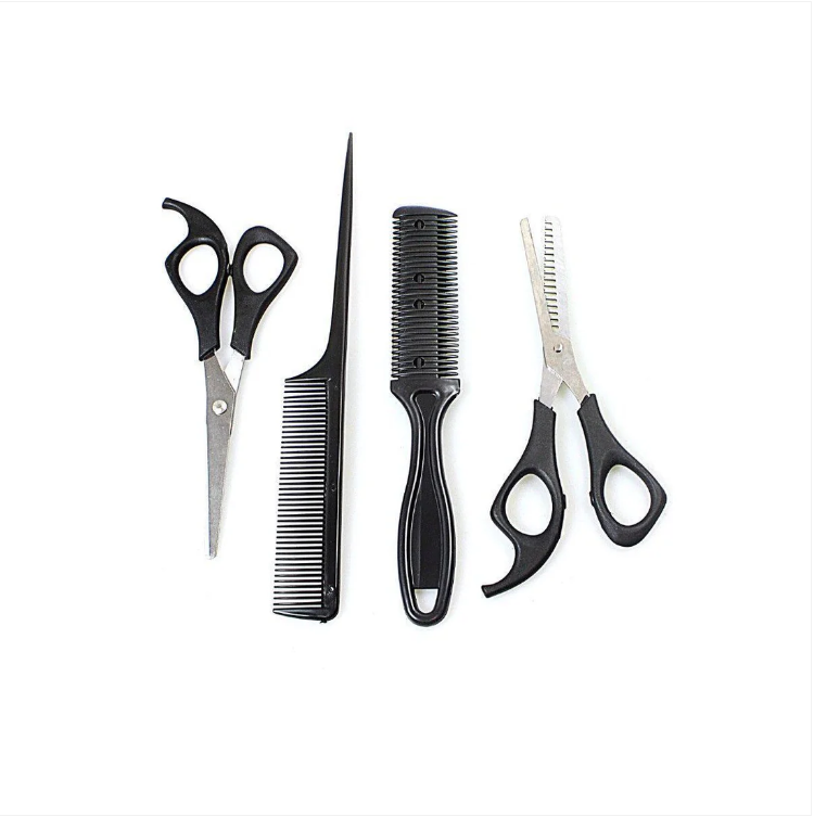 4PC Pro Uni Sex Hair, Comb, Scissors Grooming, Complete Set, Pack of 4